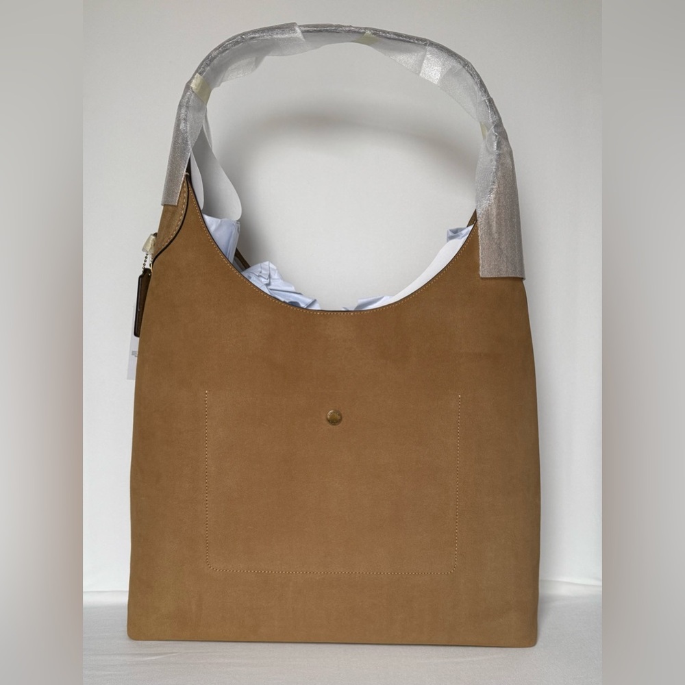 Coach Brooklyn Shoulder Bag 39 large suede Sand/Gold  a free scarf &chain NWT - Picture 4 of 16